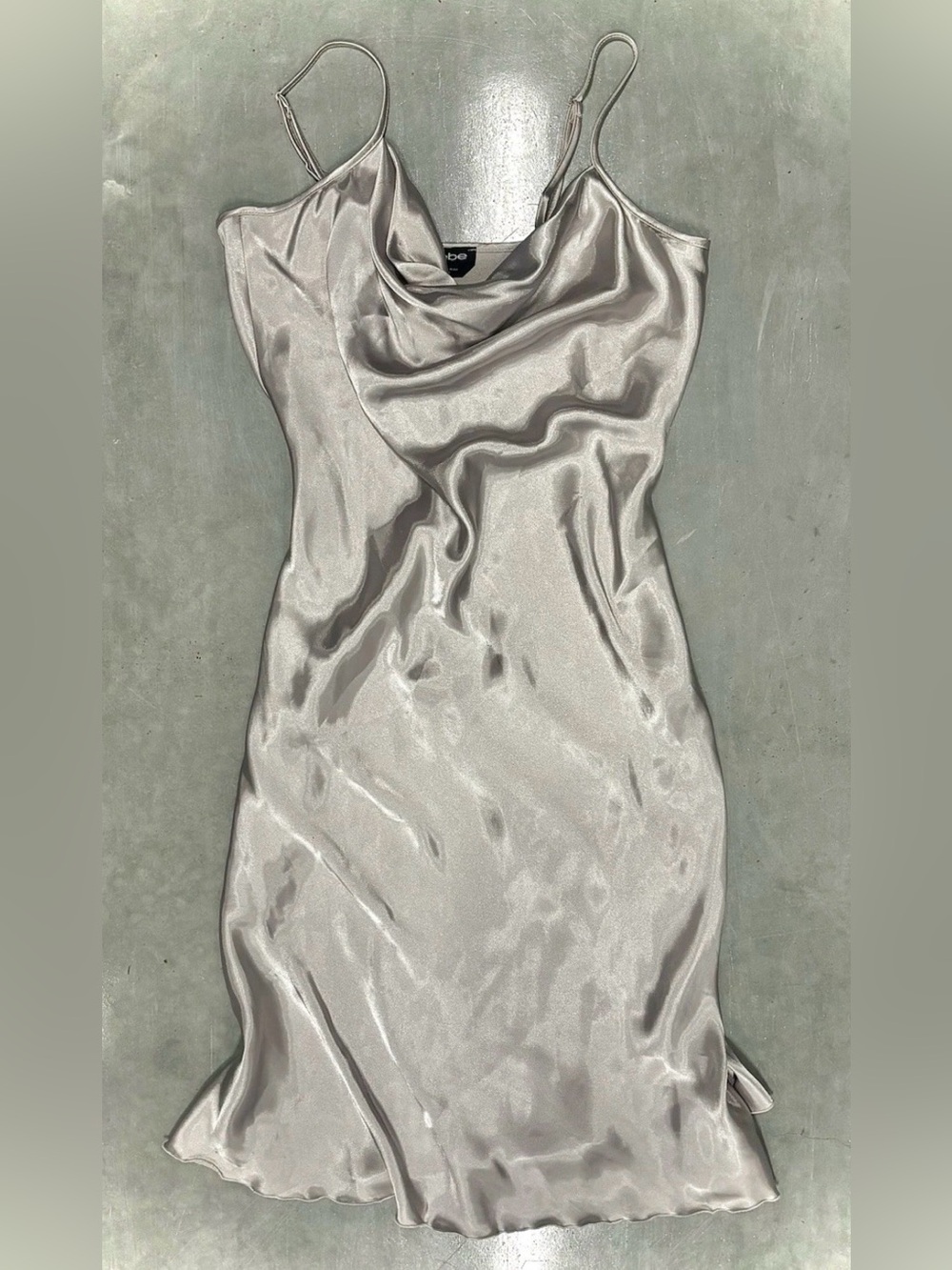 Bebe Y2K Satin Liquid Metal Slip Dress Midi Sz Lg Platinum Silver Cocktail Party - Picture 5 of 10